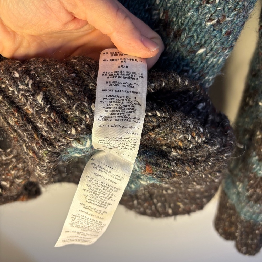 Manaaki Koro Intarsia Cardigan Forest Size M Men Wool Alpaca Silk Blend Natural - Picture 8 of 12